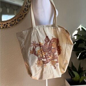 Cream Canvas Tote with flower and snake design